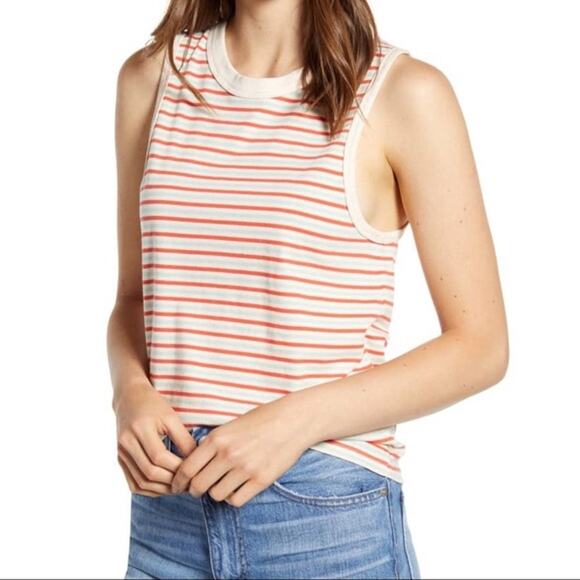 Madewell Womens Harley Muscle Tank Small Red Stripes Cotton Crew Neck Top NWT - Picture 1 of 6